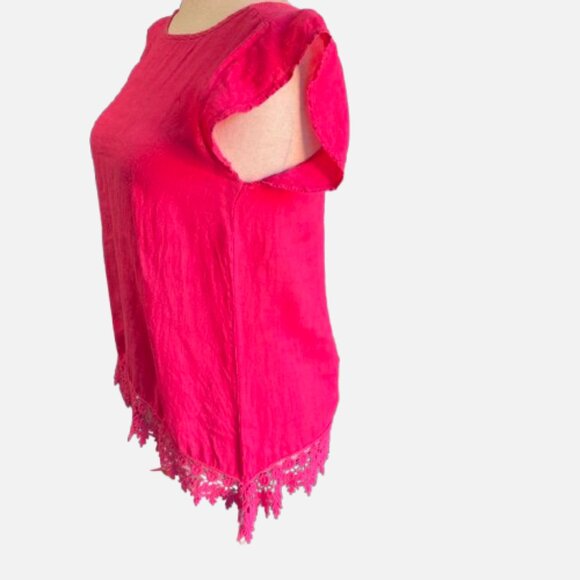 Terzo Millennio Linen Pink Crocheted Lace Trim Made In Italy Blouse (Size M) - Picture 5 of 14